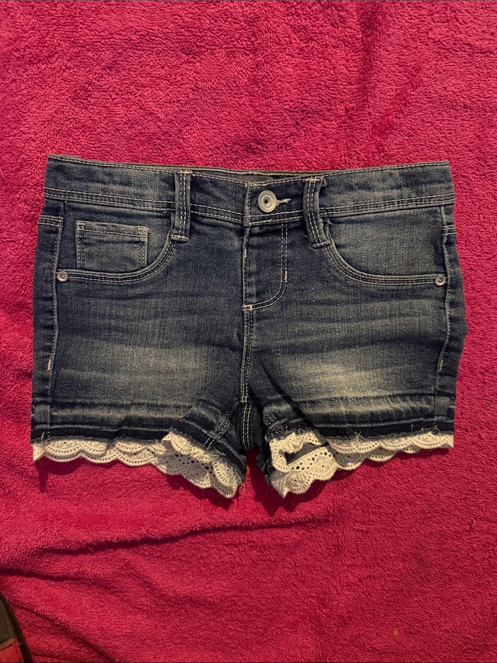 Girl's Denim Shorts - Blue Jeans with Lace-Trim